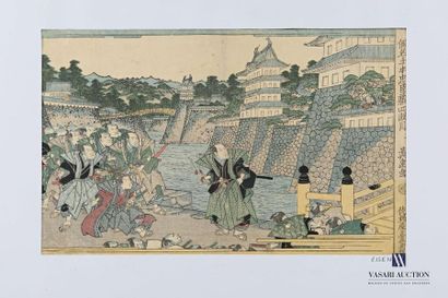  EISEN Keisai (1790-1848), after Assault scene Polychrome print on paper (lightly...