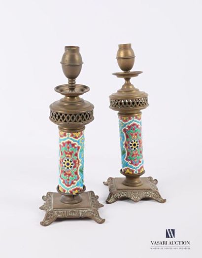 null J. VIEILLARD & Cie
Two lamp bases in cloisonné enamels with polychrome decoration...