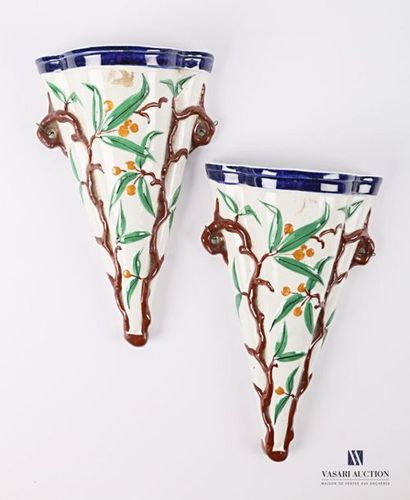 Pair of polychrome earthenware sconce vases...