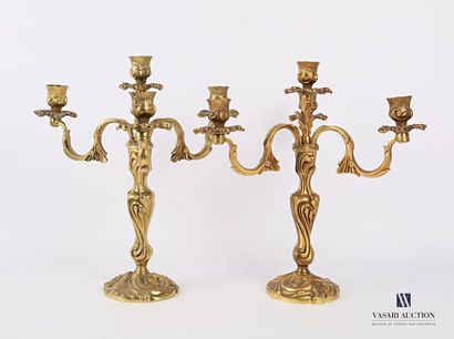 Pair of four-armed bronze torches (gilded)...