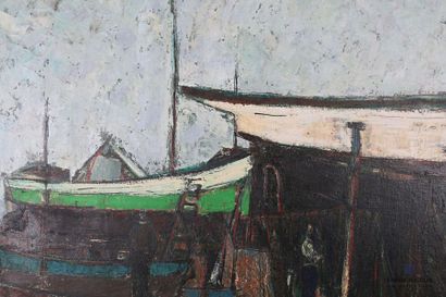 null GRUBER Francis (1912-1948)
Activité portuaire en Bretagne, carénage de bateau
Huile...