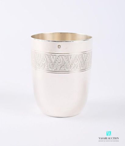 null Silver timbale resting on a flat bottom, the truncated conical body is hemmed...