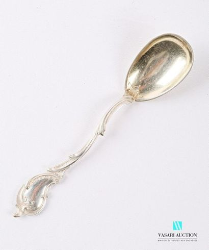 null Silver egg spoon, the moving handle decorated with foliage ending with a moving...