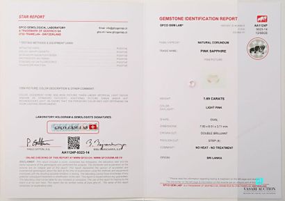 null Oval pink sapphire on 1.69 carat paper with its GFCO certificate of 13 August...