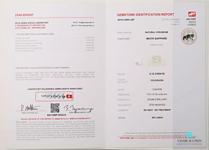 null Saphir incolore sur papier de 2,12 carats avec certificat GFCO datant du 13...