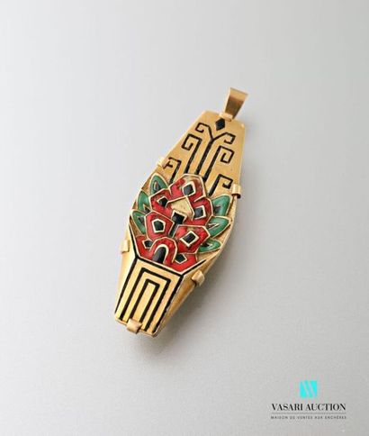 null Art Deco brooch pendant in 750 thousandths yellow gold with polychrome enamel...