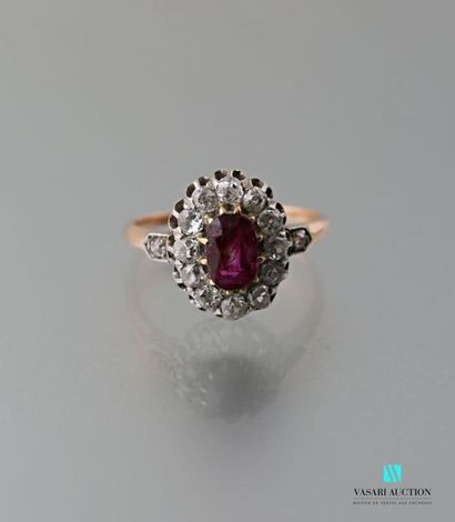 null Pompadour ring in 750 thousandths pink gold and platinum set with a central...