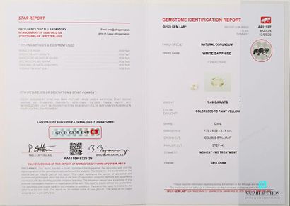 null Very light yellow oval sapphire on 1.49 carat paper with its GFCO certificate...