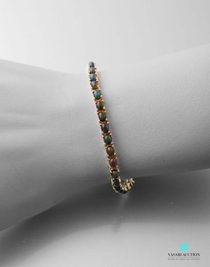 null Line bracelet in gilt red 925 thousandths paved with cabochon opals, ratchet...