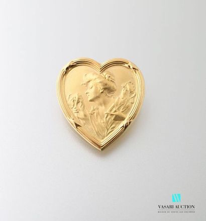 null 1900 brooch in yellow gold 750 thousandths decorated with a woman and iris in...
