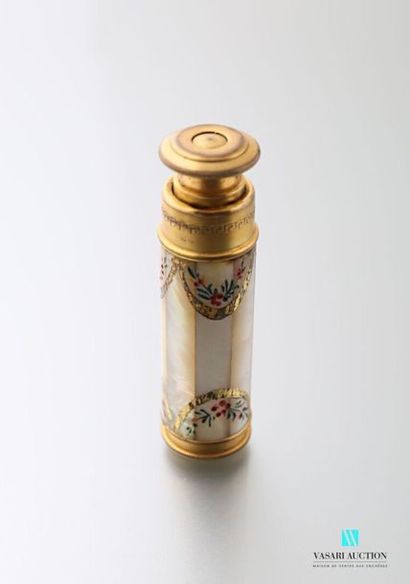 null Brass spray with mother-of-pearl plaques engraved and painted on the top and...