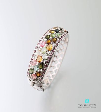 null Half-ring bracelet in silver 925 thousandths set with multicoloured gemstones:...
