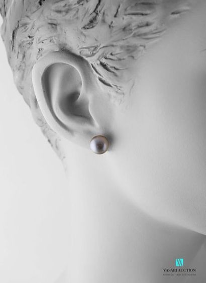 null Pair of earrings with 9-10.5 mm grey freshwater pearls, Belgian silver stroller...