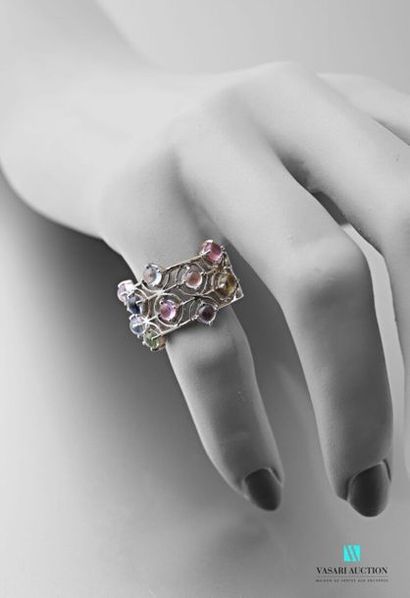 null Ring rhodium-plated gold 750 thousandths ring with openwork body decorated with...