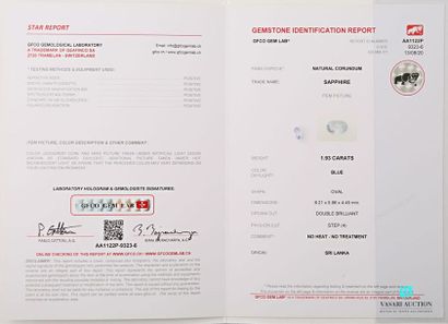 null Saphir ovale sur papier de 1,93 carat avec son certificat GFCO du 13 août 2020...
