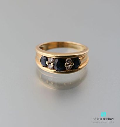 null 750 thousandths yellow gold ring set with three oval sapphires alternating with...