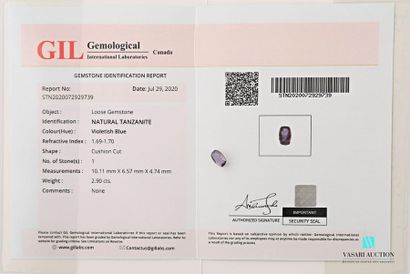 null Tanzanite rectangulaire sur papier de 2,90 carats avec son certificat du GIL...