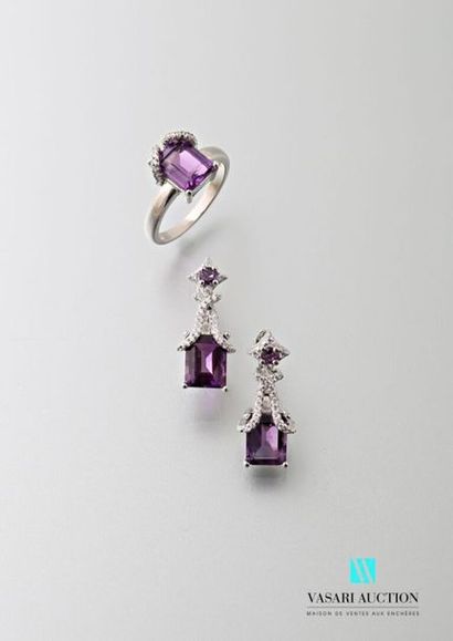 null A 925 thousandths silver half set with rectangular amethysts and white stones...