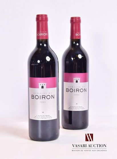 null 2 bottlesDOMAINE DU BOIRON Vin du Pays de l'Agenais2003
And. barely stained...