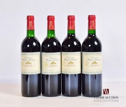 null 4 bouteilles	Château HAUT BANA	Médoc	1992
	Et. un peu tachées. N : 2 bas goulot,...