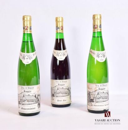 null Batch of 3 bottles of Alsace Kapller including:
1 bottlePINOT NOIR1989
1 bottleGEWURZTRAMINER1989
1...