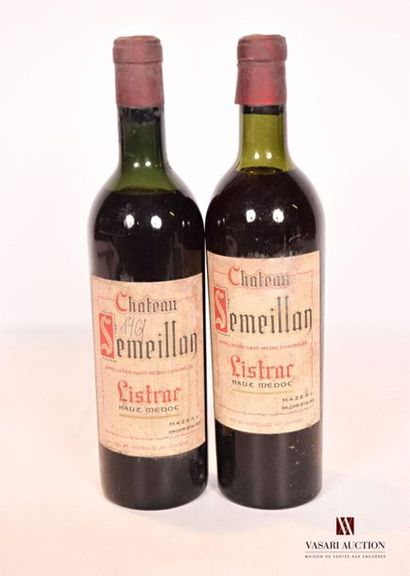 null 2 bottlesChâteau SEMEILLANListrac1961 ?
Supposed 1961. Illegible corks. N :...