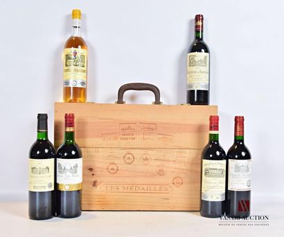 null Wooden suitcase including 6 medal-winning bottles:
1 bottleChâteau DU LORTBordeaux1997
1...