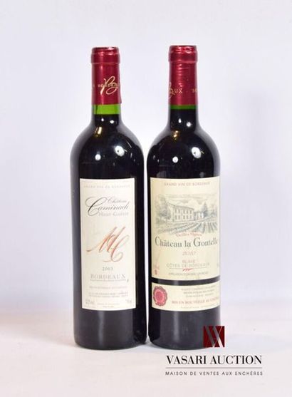 null Lot de 2 bouteilles comprenant :		
1 bouteille	Château CAMINADE	Bordeaux	2003
1...