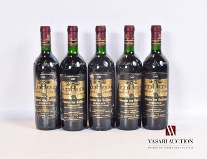 null 5 bouteilles	DOMAINE DES CAILLOUX	Bordeaux	1989
	Et.: 1 à peine tachée, 4 plus...