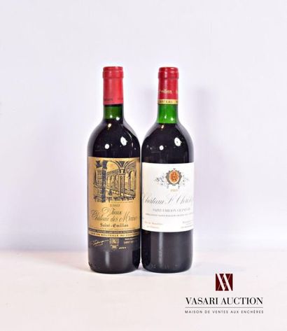 null Lot de 2 bouteilles comprenant :		
1 bouteille	VIEUX CHÂTEAU DES MOINES	St Emilion	1989
1...