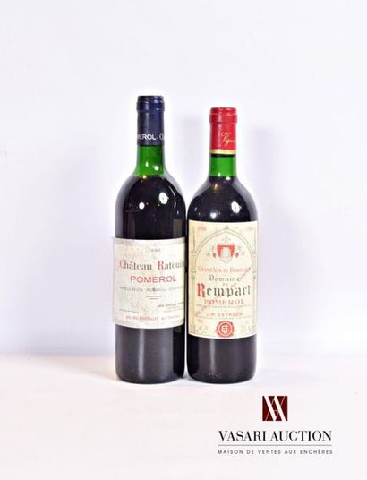 null Lot de 2 bouteilles comprenant :		
1 bouteille	Château RATOUIN	Pomerol	1988
1...