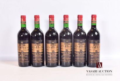 null 6 bouteilles	DOMAINE DES CAILLOUX	Bordeaux	1983
	Et. fanées, un peu tachées...