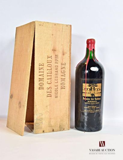 null 1 Impériale	DOMAINE DES CAILLOUX	Bordeaux	1980
6 L	Et. impeccable. Capsule cire...
