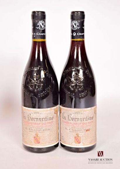 null 2 bouteilles	CHATEAUNEUF DU PAPE La Bernardine mise Chapoutier		1995
	Et. tachées....