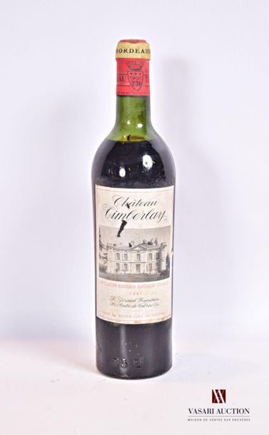 null 1 bouteille	Château TIMBERLAY	Bordeaux Sup	1961
	Et. tachée et un peu déchirée....