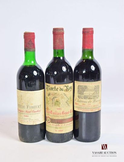 null Lot de 3 blles comprenant :		
1 bouteille	Château de MARSAN	1ères Côtes de Bordeaux	1990
1...