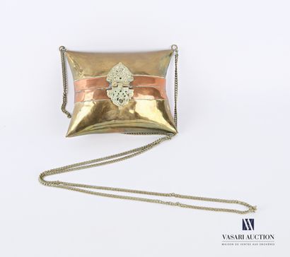 null Brass ball bag in the shape of a cushion bent by two copper strips, the hinge...