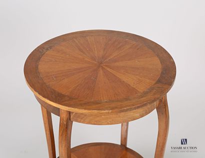 null Pedestal table in natural wood and veneer, the round table top with radiating...