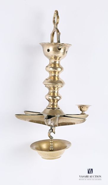 null Synagogue chandelier in oil bronze, the turned shaft decorated with fillets...