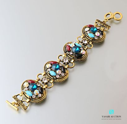 null Brass bracelet decorated with four medallions decorated with fancy stones

Length...
