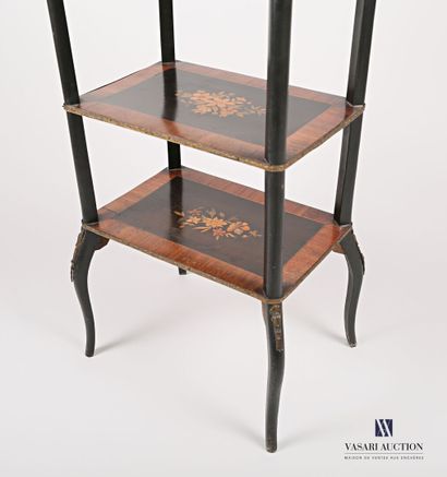 null Side table in blackened wood and veneer decorated with floral bouquets inlaid...
