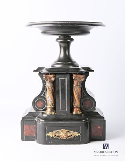 null Black marble and Morello cherry marble mantel, the clock is surmounted by a...