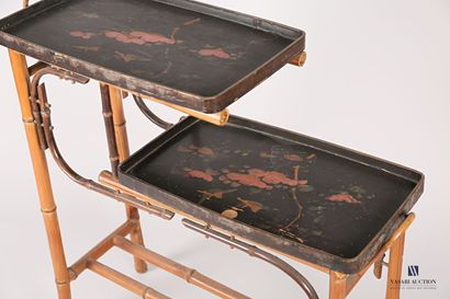 null Bamboo side table decorated with two lacquered wooden tops decorated with polychrome...