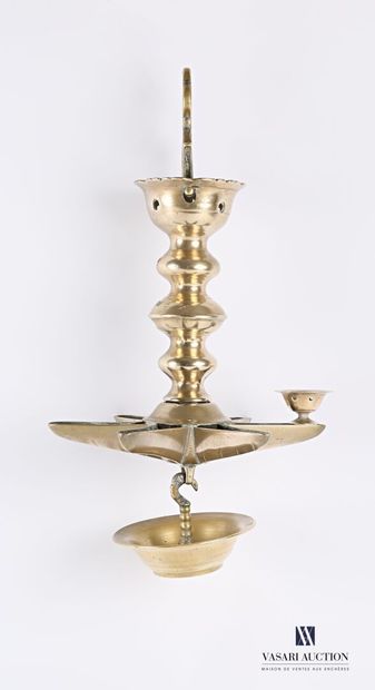 null Synagogue chandelier in oil bronze, the turned shaft decorated with fillets...