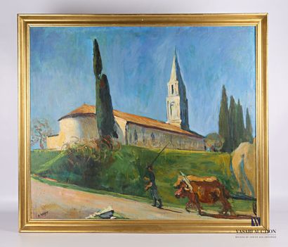 null VERGNE H (20th century)

Peasant and his oxen in front of the church 

Oil on...