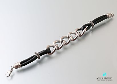 null Bracelet with leather cord and stainless steel bracelet, lobster clasp, carabiner...