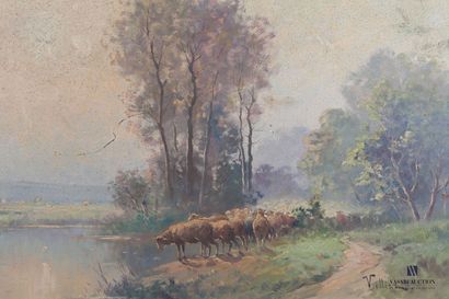 null VILLIEZ (XXème siècle)

Troupeau de moutons en bord d'étang

Huile sur toile

Signée...