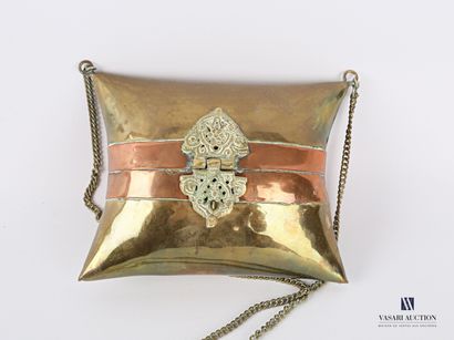 null Brass ball bag in the shape of a cushion bent by two copper strips, the hinge...