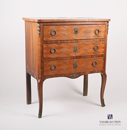 null Chest of drawers in moulded wood and veneer, the top decorated with a diamond-shaped...