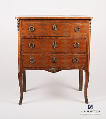 null Chest of drawers in moulded wood and veneer, the top decorated with a diamond-shaped...